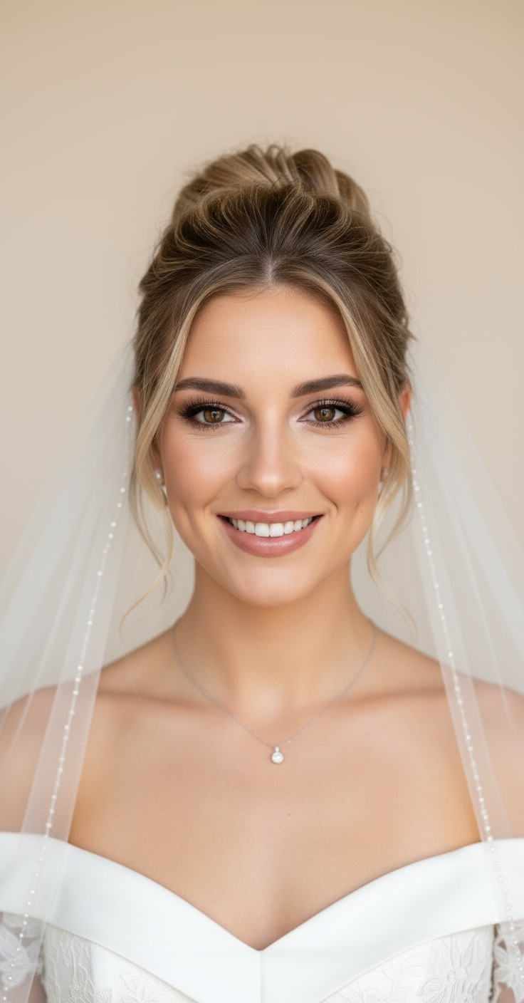 After Messy Wedding Updo With Veil